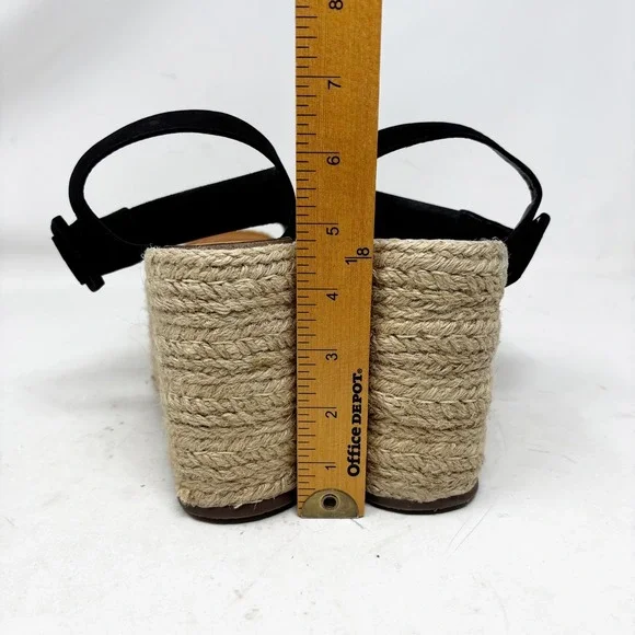 Schutz Black Suede Espadrille Platform Wedge Sandals Size 7.5 Natural Neutral - Picture 4 of 8